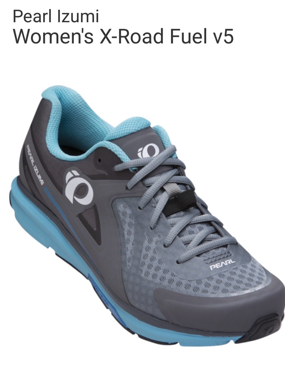 Pearl Izumi Women's X-Road Fuel v5 - Gray & Light Blue spin bike shoes with clip